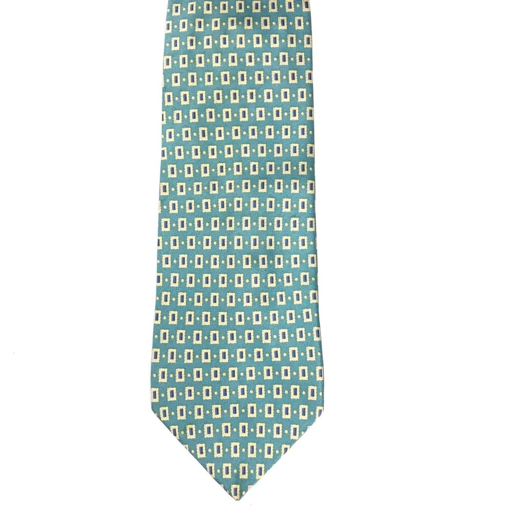 Read - Jos. A. Bank Men's 100% Silk Teal Beige Foulard Necktie 59" Made In Italy